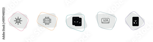 technology outline icon set. linear vector for ui, web and mobile. thin line multichannel marketing, embedding, international passport icons.