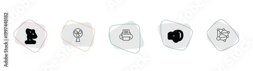 technology outline icon set. linear vector for ui, web and mobile. thin line reciever, ventilator, paper printer icons.