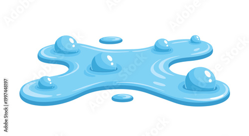 Playful cartoon illustration of a bright blue slime puddle with glossy bubbles and a fluid organic shape perfect for children or artistic projects.