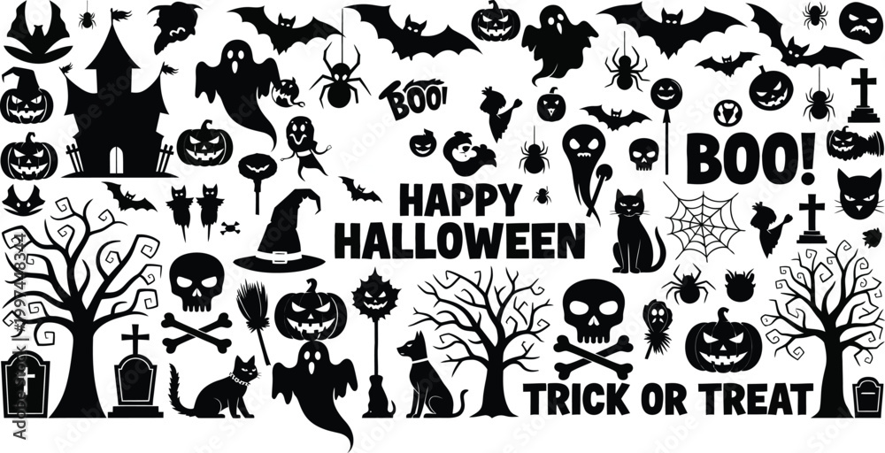Obraz premium halloween themed silhouette collection on white background