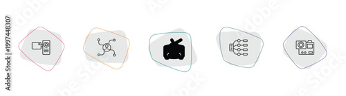 technology outline icon set. linear vector for ui, web and mobile. thin line video camera front view, affiliate marketing, radio with antenna icons.