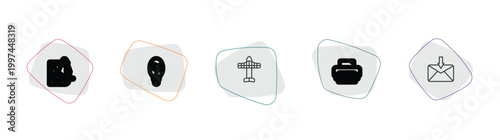 technology outline icon set. linear vector for ui, web and mobile. thin line entertainer, ecologic bulb, solar plane icons.