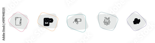 technology outline icon set. linear vector for ui, web and mobile. thin line text editor, little camcorder, hairdressing tools icons.