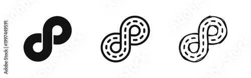 Infinity Loop Road Icon Set Representing Continuous Travel in Three Styles