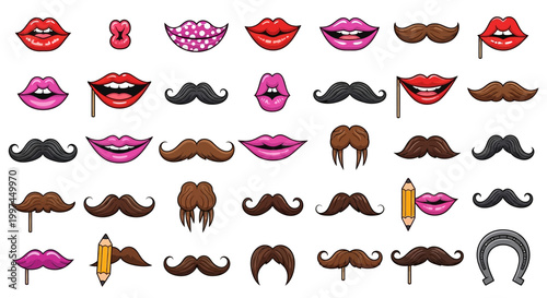 Collection of cartoon facial hair lips.