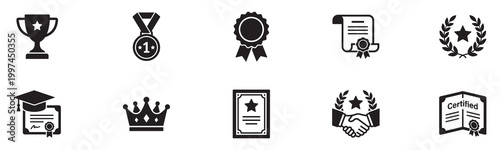 Award, trophy cup icon set. Winning icons collection. Award symbols collection. Trophy Cup and Winner Medal silhouette. Vector Illustration. EPS 10