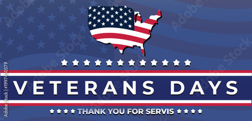 USA Veterans Day greeting cards set with United States national flag. Honoring all who served. United States national holiday vector illustration.