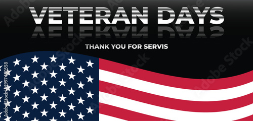 USA Veterans Day greeting cards set with United States national flag. Honoring all who served. United States national holiday vector illustration.