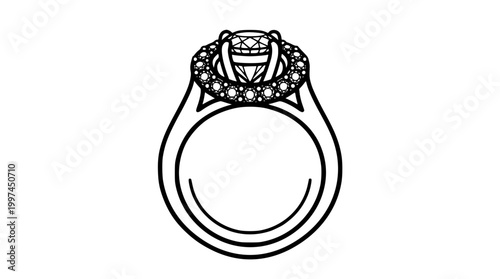 Elegant Halo Diamond Engagement Ring Vector Art