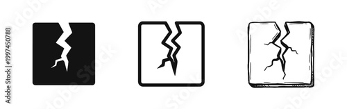 Cracked Surface or Ground Icon Set in Solid Outline and Doodle Styles