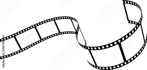Curled Film Strip with Blank Frames for Photography, Cinema, and Media Designs