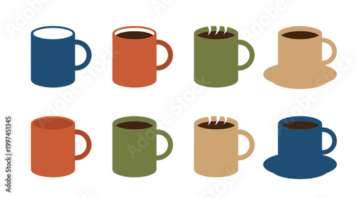 Colorful coffee mugs in different colors.