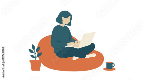 Woman Sitting on Bean Bag Chair.