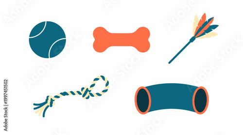 Photography Set of colorful pet toys for dogs and cats illustration.