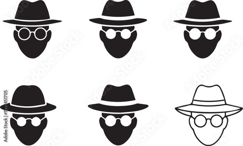 Mystery Spy or Detective Silhouette Character with Hat and Glasses