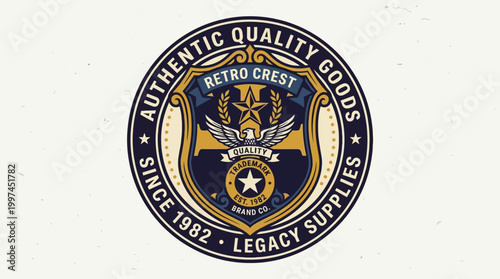 Tableau sur toile Vintage logo design featuring a retro crest with wings, representing quality goo