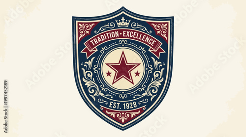 Vintage emblem showcasing tradition and excellence with decorative elements and a star design