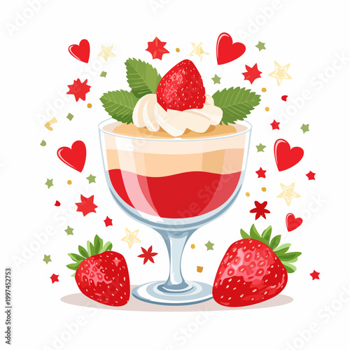 Erdbeer-Dessert im Glas modern und stilvoll präsentiert