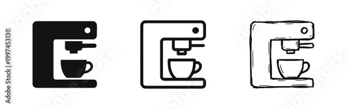 Coffee Machine with Cup Icon Set - Morning Caffeine and Cafe Concept