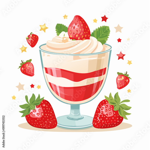 Erdbeer-Dessert im Glas modern und stilvoll präsentiert