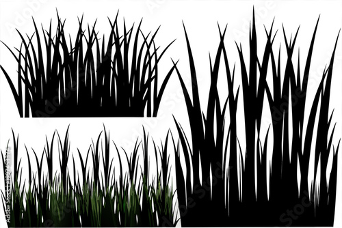 Creative vector graphic illustration showcasing multiple clusters of stylized black grass blades arranged for use in various professional design projects