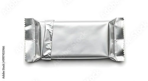 Sealed rectangular snack bar wrapped in shiny foil packaging