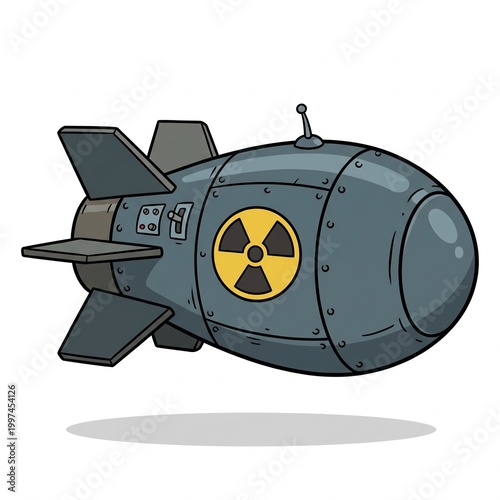 Cartoon atomic bomb on a white background