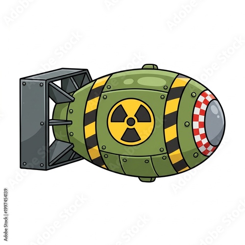 Cartoon atomic bomb on a white background
