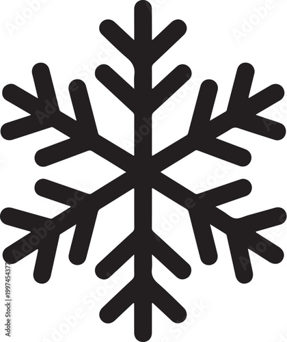Black snowflake icon, winter symbol, frosty design element, vector graphic