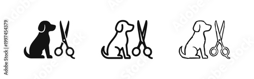 Pet grooming and dog hair salon icon set with scissors and animal symbols