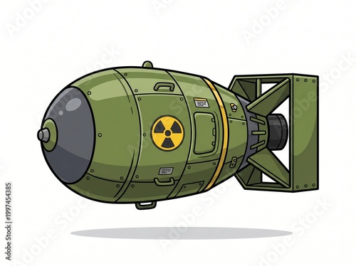 Cartoon atomic bomb on a white background