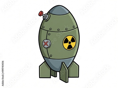 Cartoon atomic bomb on a white background