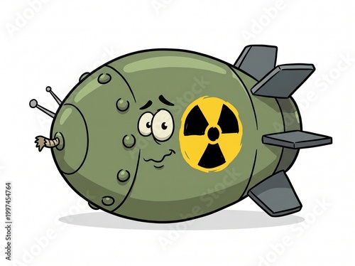 Cartoon atomic bomb on a white background