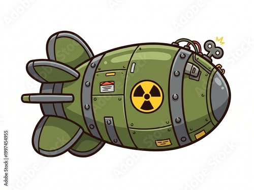 Cartoon atomic bomb on a white background