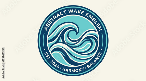 Abstract wave emblem featuring dynamic ocean waves, symbolizing harmony and balance in design