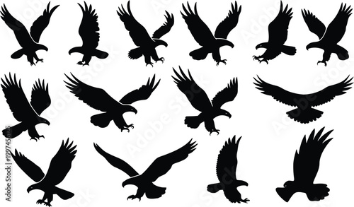 Vector Eagle Logo Icon Set Design for Powerful Wildlife Branding, National Symbol Identity, and Modern Creative Projects