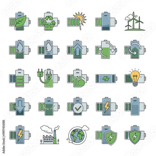 Eco friendly icons illustrate sustainable energy solutions for homes