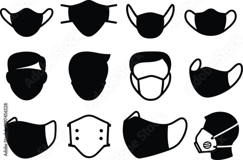 Vector Face Mask Icon Set Design for Medical Protection, Healthcare Safety, and Modern Hygiene Branding Projects