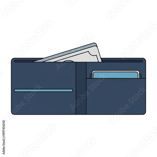 Blue Leather Bi Fold Wallet with Cash and Card.