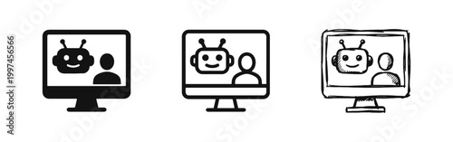 Chatbot and Human Interaction on Computer Monitor Icon Set