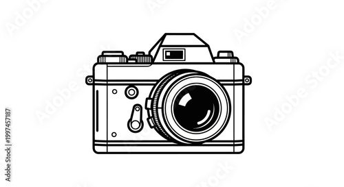 Vintage Camera Line Art Illustration, Retro Photography Equipment Icon