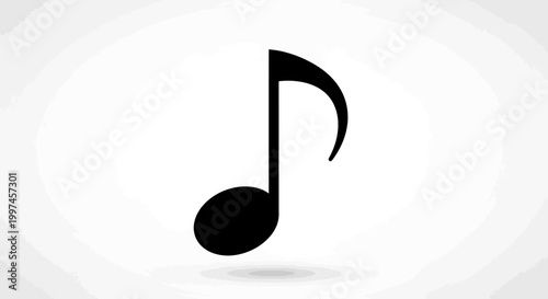 Single Black Eighth Note Symbol on White Background - Music Concept