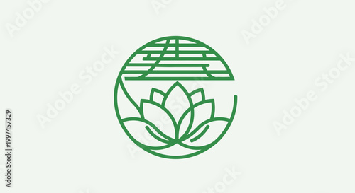 Green logo of a lotus flower in a circle on a white background