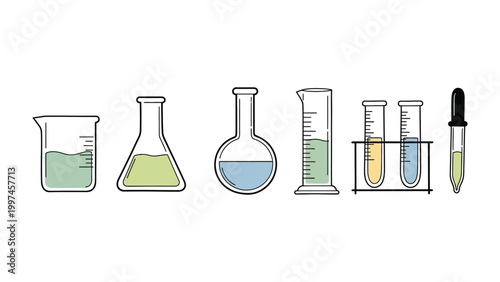 Laboratory glassware setup : A comprehensive arrangement of laboratory glassware. Displaying a diverse array of equipment used in scientific experimentation.