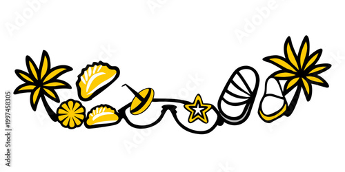 Summer vacation and travel elements illustration, vector