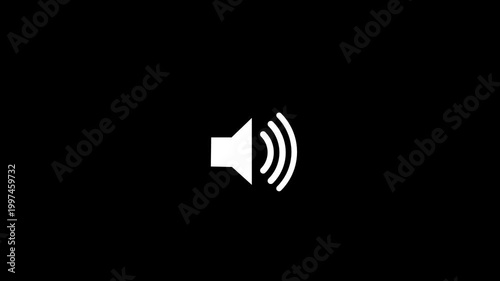 Speaker icon animated on, speaker volume animation. microphone, sound voice speaker.4k motion video. on black background.