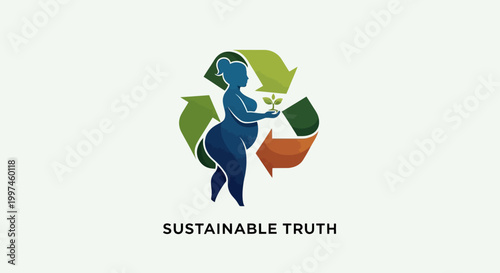 Sustainable Truth Logo - Woman and Recycling Symbol Representing Environmental Awareness.