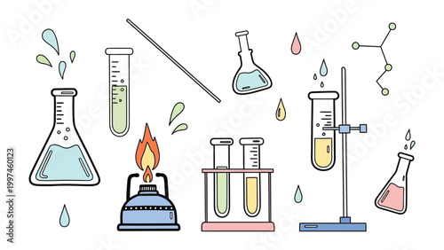 Laboratory Essentials: A vibrant illustration showcasing the essential tools of scientific inquiry. This image presents a range of lab equipment.