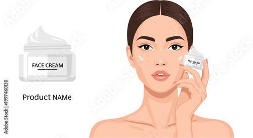 Woman applying face cream in smooth natural lighting for skincare advertising
