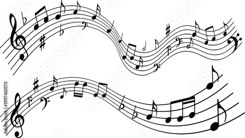 Adobe Illustrator Artwork Musical Notes and Melodic Pentagram Staff Vector Illustration